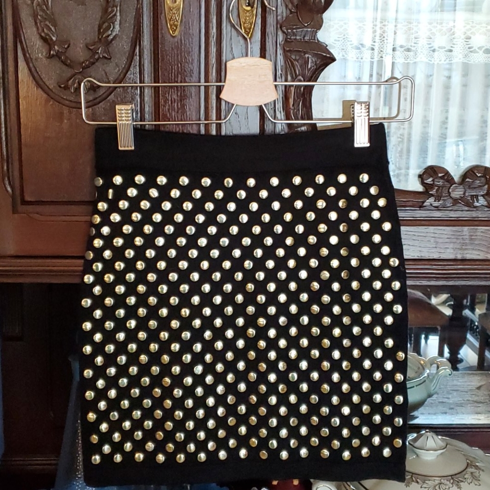 Studded mini skirt, stretch black S